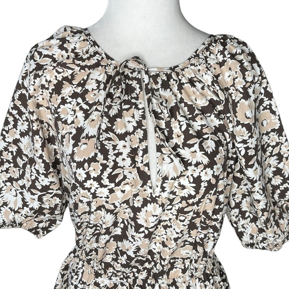 RAILS Cottagecore Ditsy Floral puff Sleeve Ruffle Hem Mini Dress Brown small - Picture 5 of 10